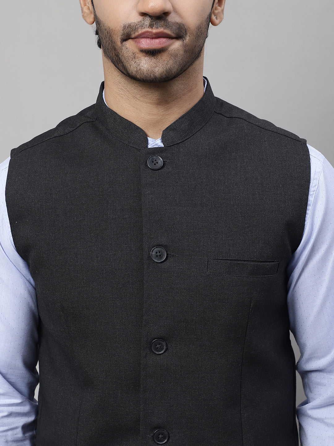Even Apparels Men's Grey Nehru Jacket With Welt Pockets - Distacart