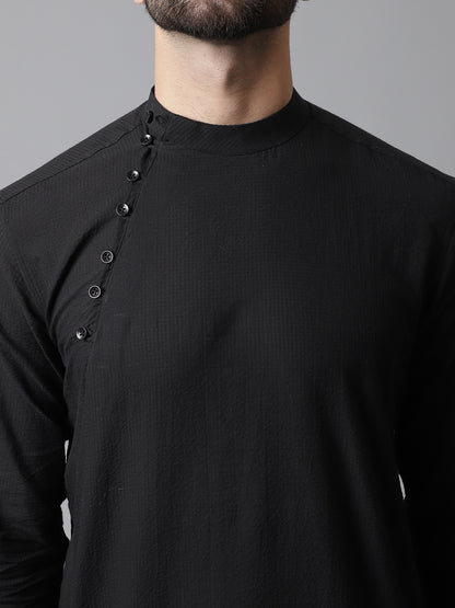 Even Apparels Black Solid Kurta With Band Collar - Distacart