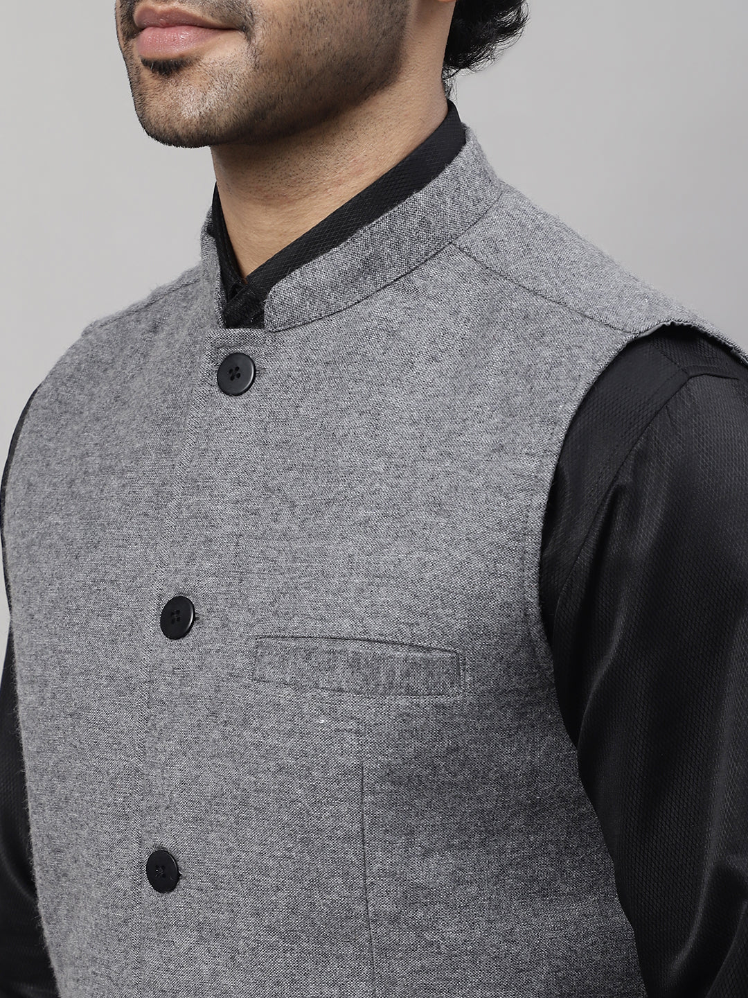 Even Apparels Men's Grey Pure Wool Nehru Jacket - Distacart