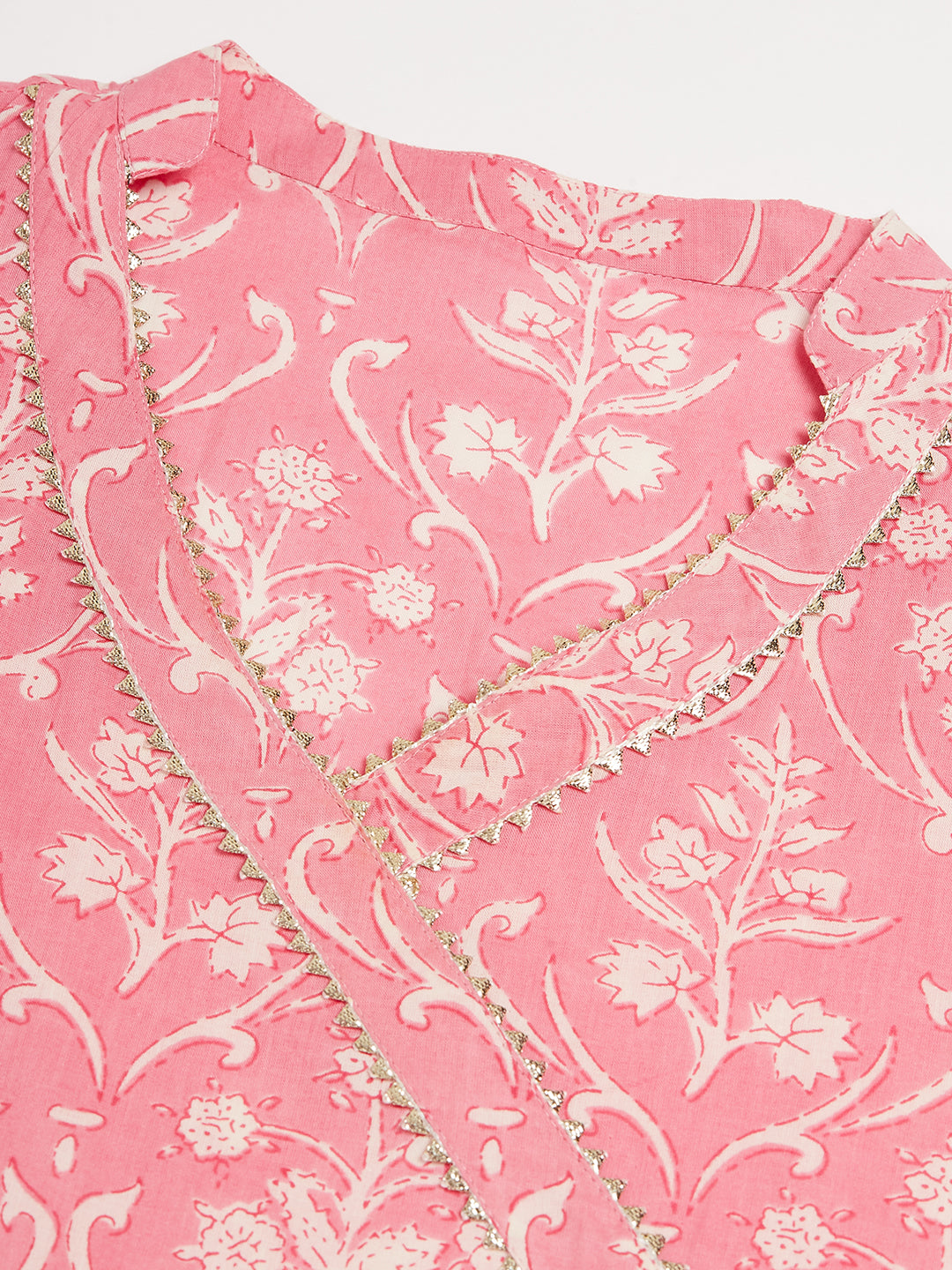InWeave Women's Light Pink Floral Print Straight Angrakha Gota Kurta - Distacart