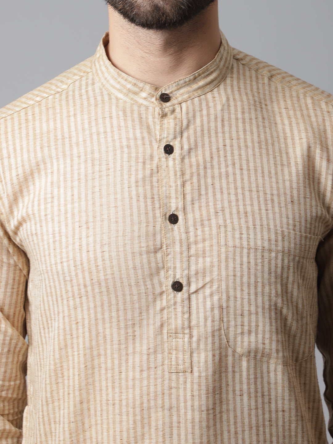 Even Apparels Beige Solid Kurta With Band Collar - Distacart