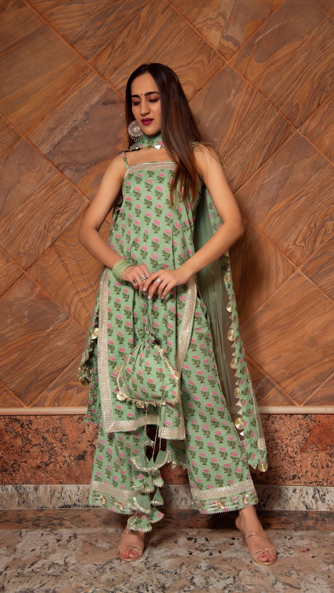 Pomcha Jaipur Mishika Green Hand Block Suit Set - Distacart