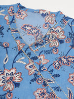 Thumbnail for InWeave Women's Skyblue Pink Floral Angrakha Straight Kurta - Distacart