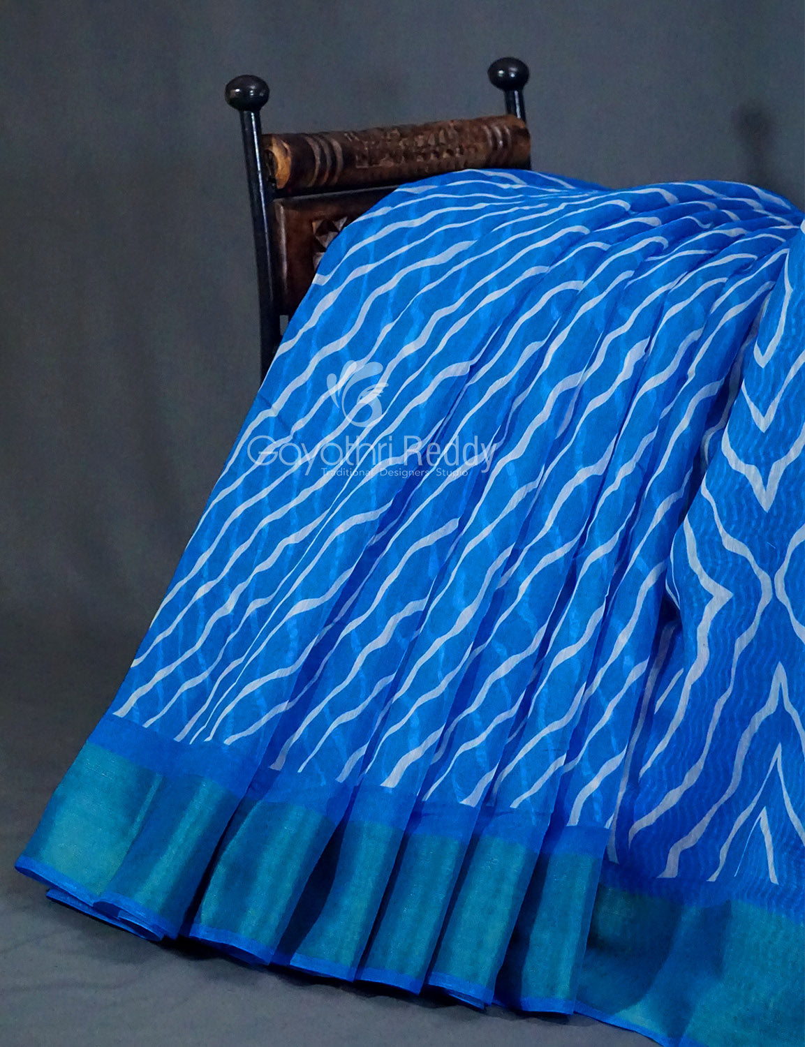Shades of Blue with Lehariya Design Semi Chanderi Saree By Gayathri Reddy Designer Studio - Distacart