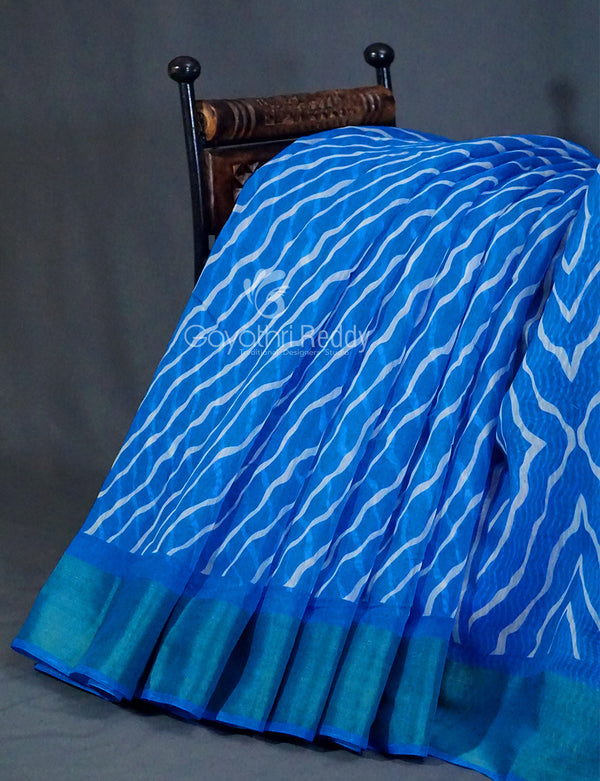 Shades of Blue with Lehariya Design Semi Chanderi Saree By Gayathri Reddy Designer Studio - Distacart