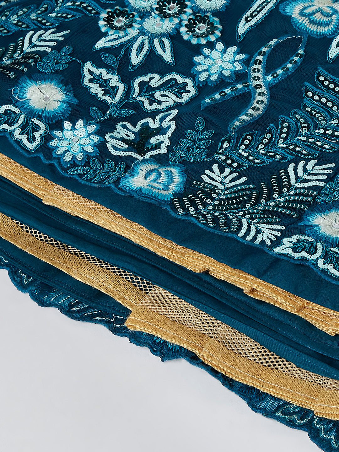 House of Panchhi Teal Net Sequins, Mirror And Thread Embroidery Lehenga Choli & Dupatta - Distacart