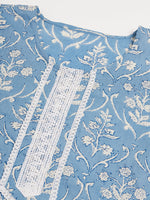 Thumbnail for InWeave Women's Powder Blue White Print Lace Straight Kurta - Distacart
