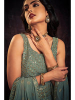 Thumbnail for Myra Olive Real Georgette Designer Gown Style Suit - Distacart