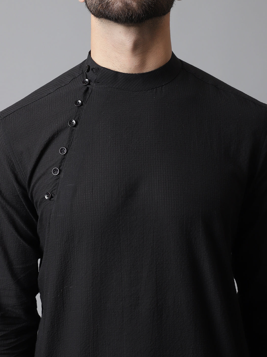 Even Apparels Black Pure Cotton Kurta With Band Collar - Distacart