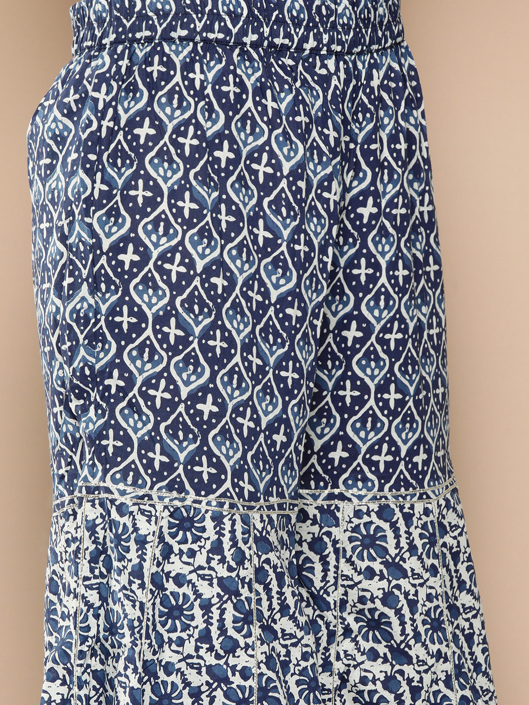 KSUT (House of Varanga) Indigo And White Floral Printed Flared Kurta Sharara Set - Distacart