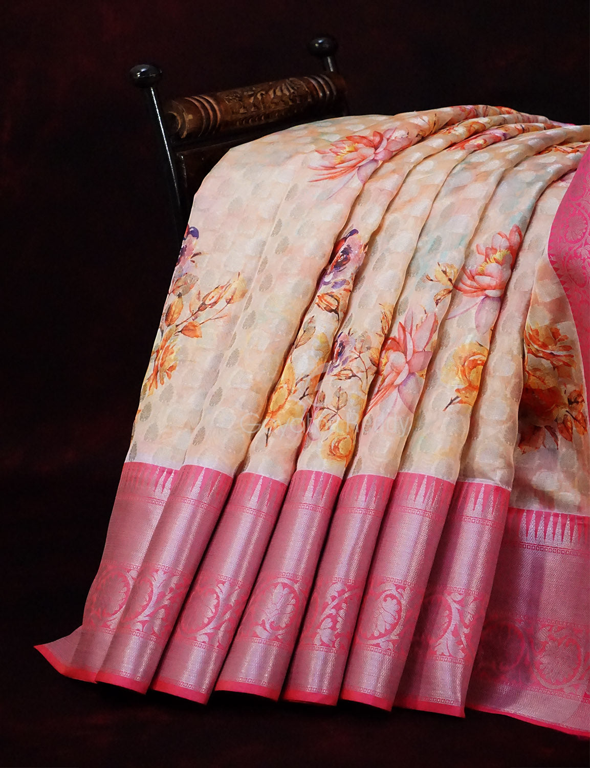 Pastel Wheat Banaras Border Buttes Floral Design Banarasi Semi Silk Saree By Gayathri Reddy Designer Studio - Distacart