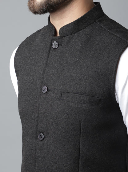 Even Apparels Men's Black Pure Wool Nehru Jacket - Distacart