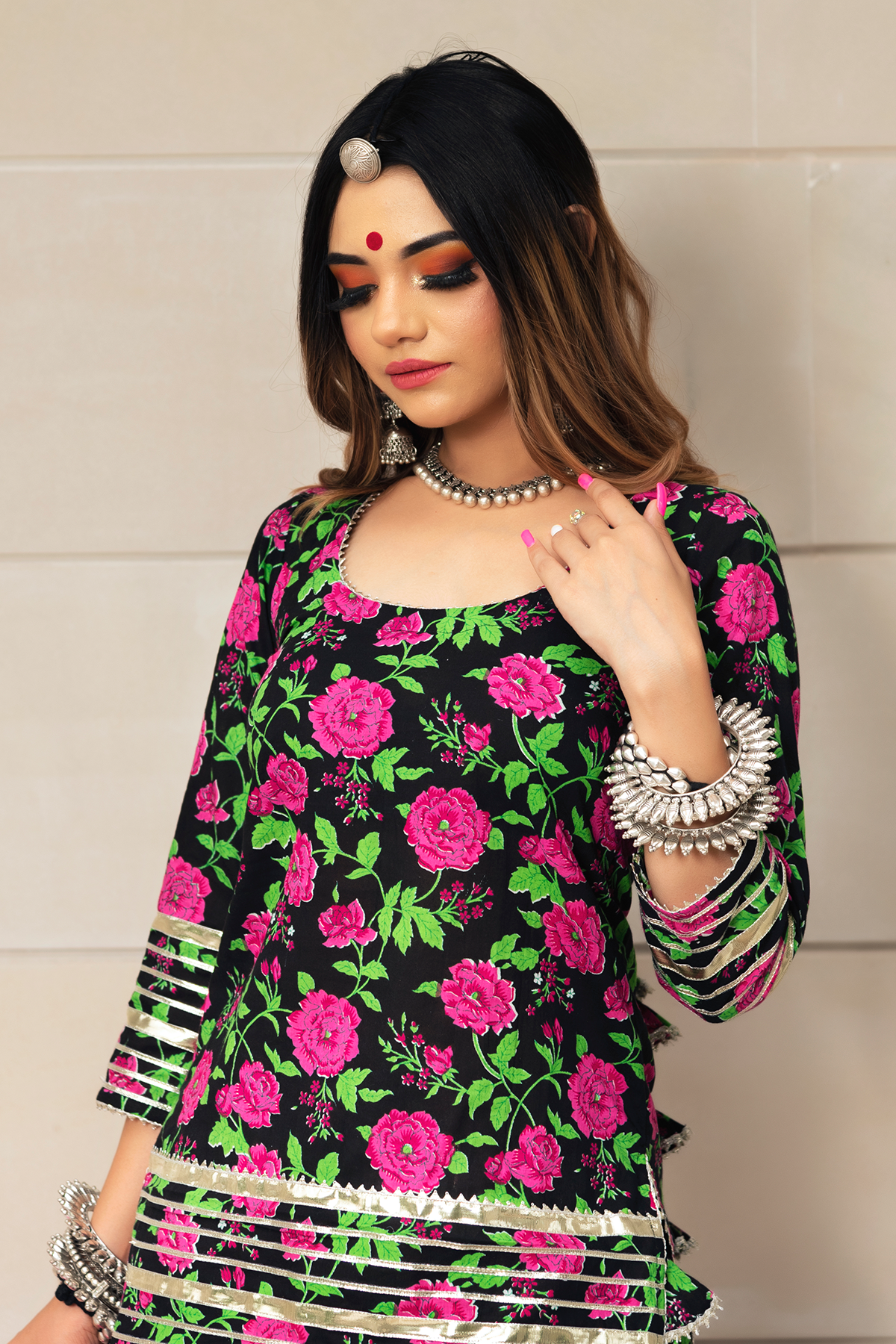 Pomcha Jaipur Gulmohar Cotton Hand Block Skirt Set - Distacart