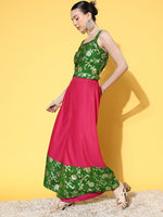 Thumbnail for InWeave Women's Green Brocade Strappy Top W Fuchsia Green Brocade Palazzo Set - Distacart