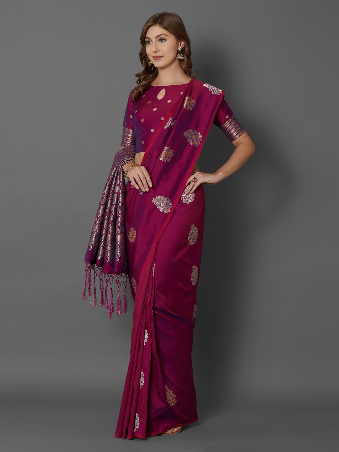 Mitera Magenta Silk Blend Woven Design Banarasi Saree - Distacart