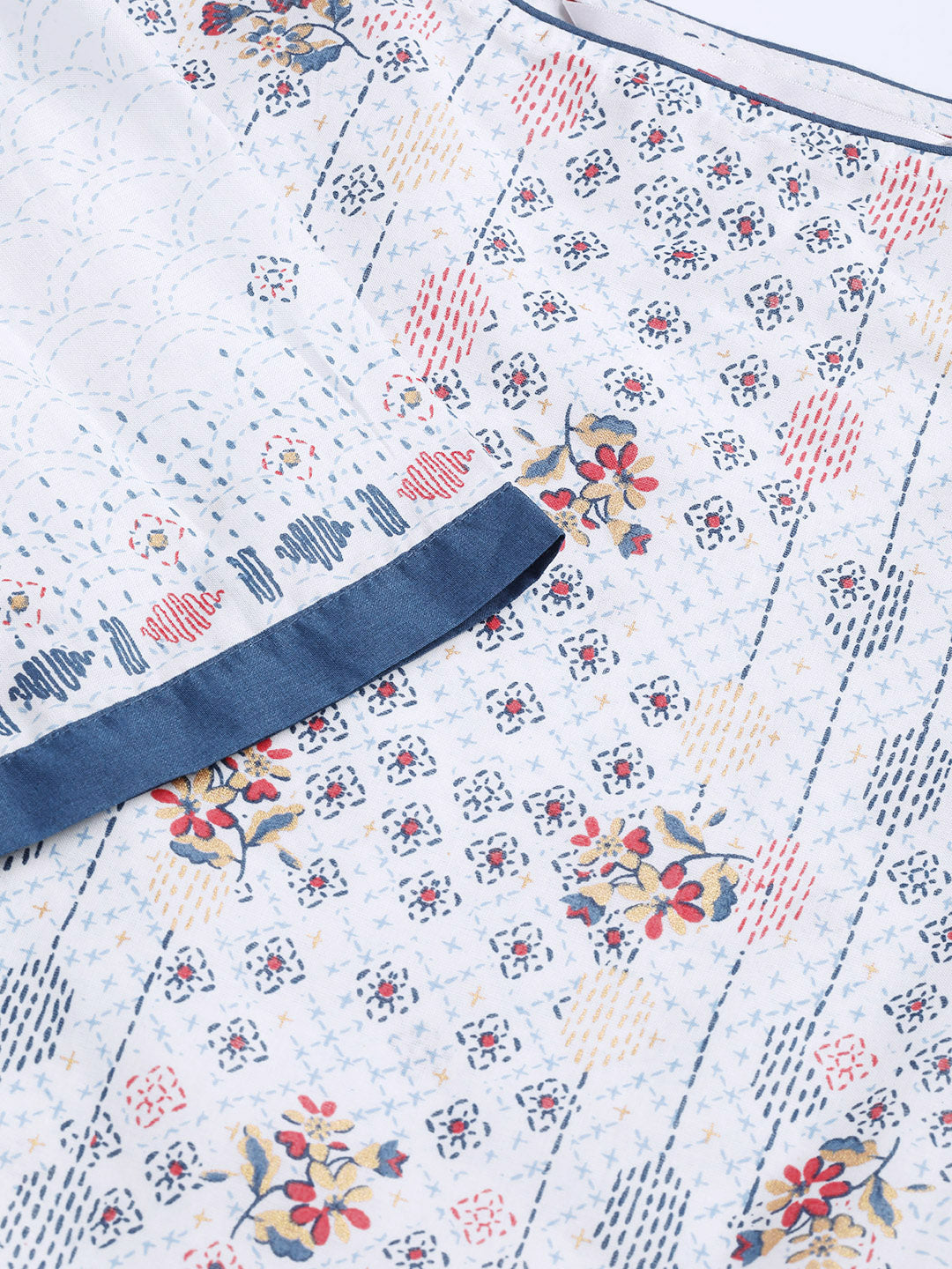 Biba Women White & Blue Printed Straight Kurta - Distacart