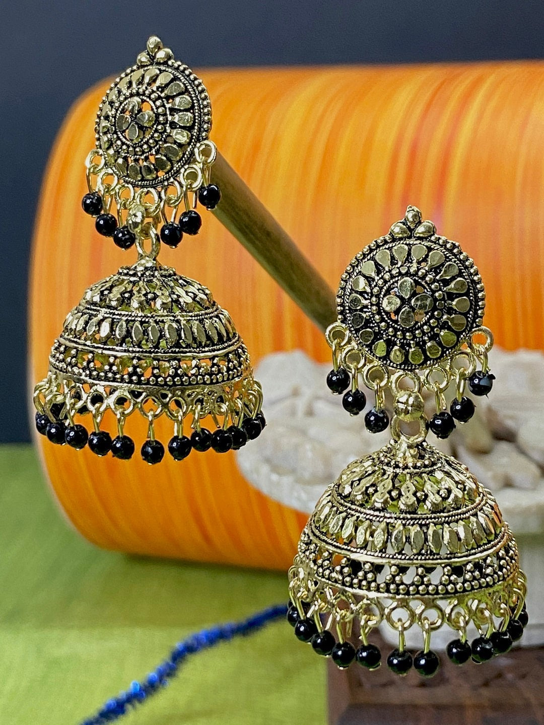 Gold-Plated Alloy Designer Brass Jhumki Earrings - The Pari - Distacart