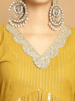 Thumbnail for Kalini Striped Empire Pure Cotton Anarkali Kurta with Palazzos - Distacart