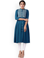 Thumbnail for Kalini Women Blue Embroidered Anarkali Kurta - Distacart