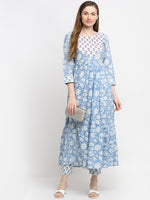 Thumbnail for Kalini Women Blue Floral Printed Pure Cotton Kurta with Trouser - Distacart