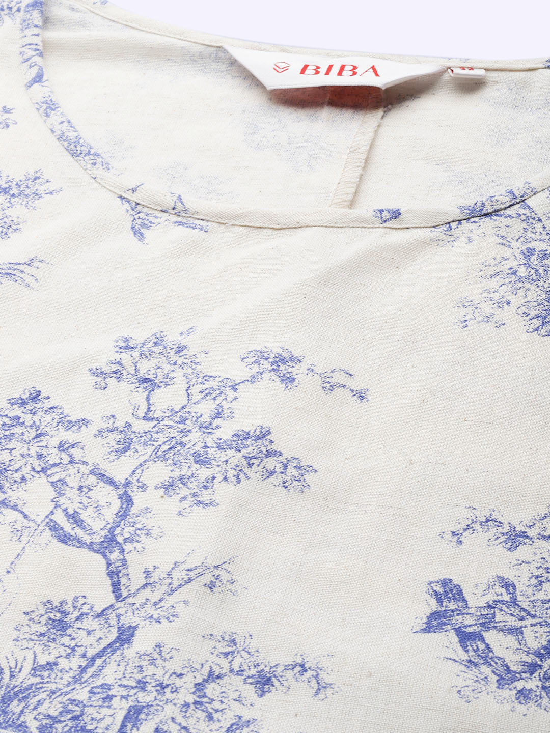 Biba Women Off-White & Blue Printed A-Line Kurta - Distacart
