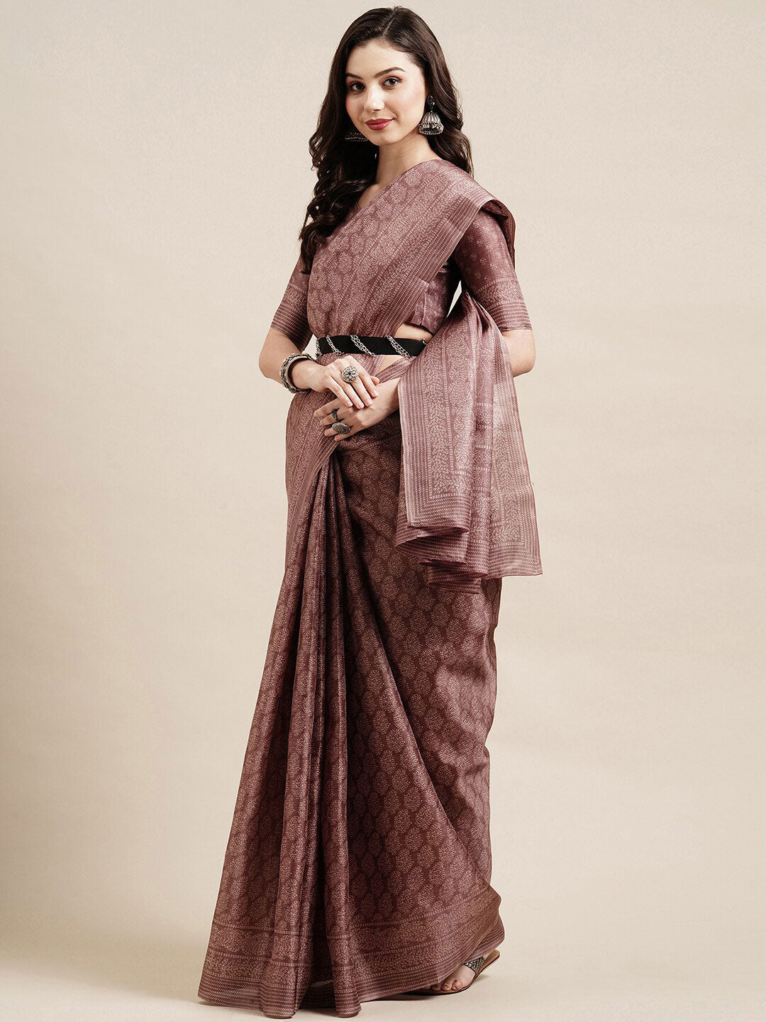 Saree Mall Mauve & White Floral Art Silk Sarees - Distacart