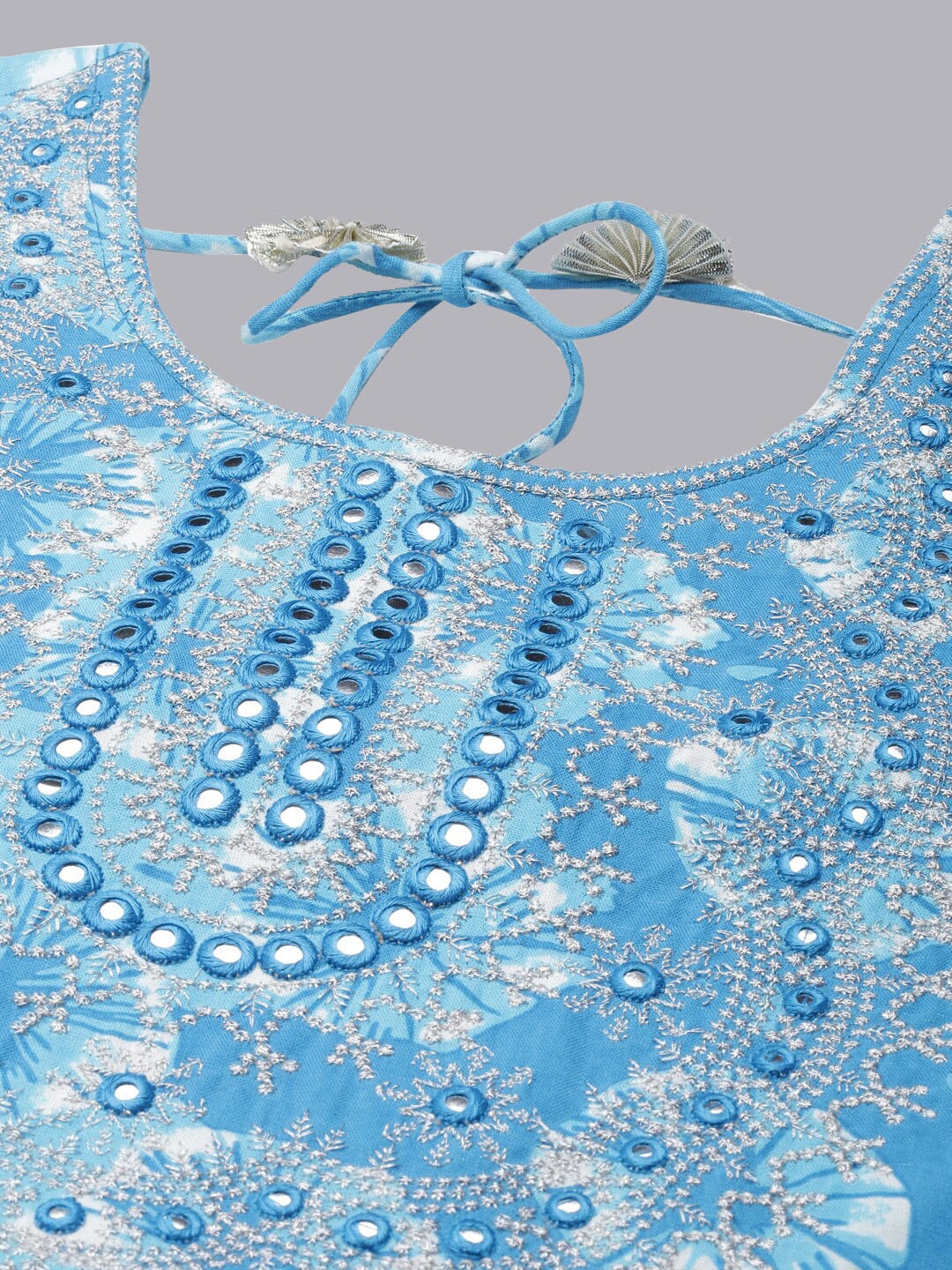 Kalini Floral Printed Mirror Work Regular Kurta With Trousers & Dupatta - Distacart