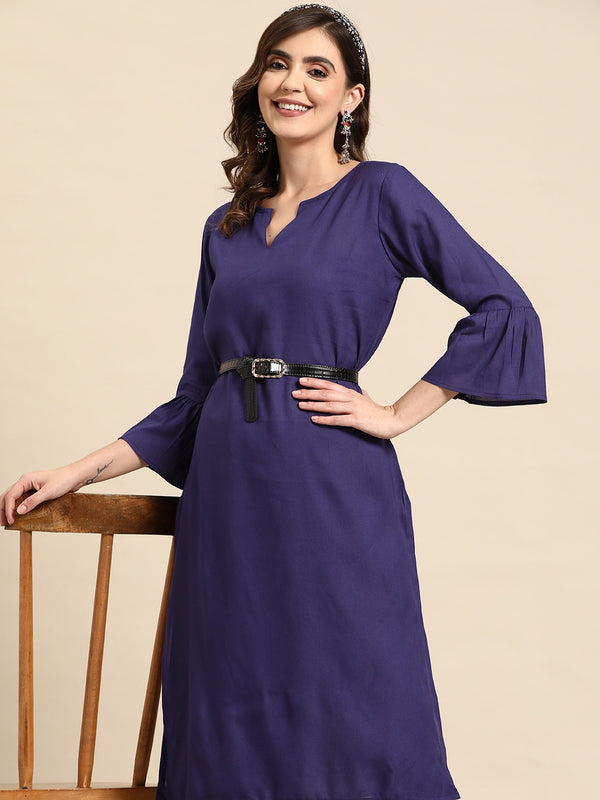 Sangria Bell Sleeves Solid Straight Kurta With Trousers - Distacart