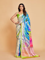 Thumbnail for Sangria White & Blue Satin Saree - Distacart