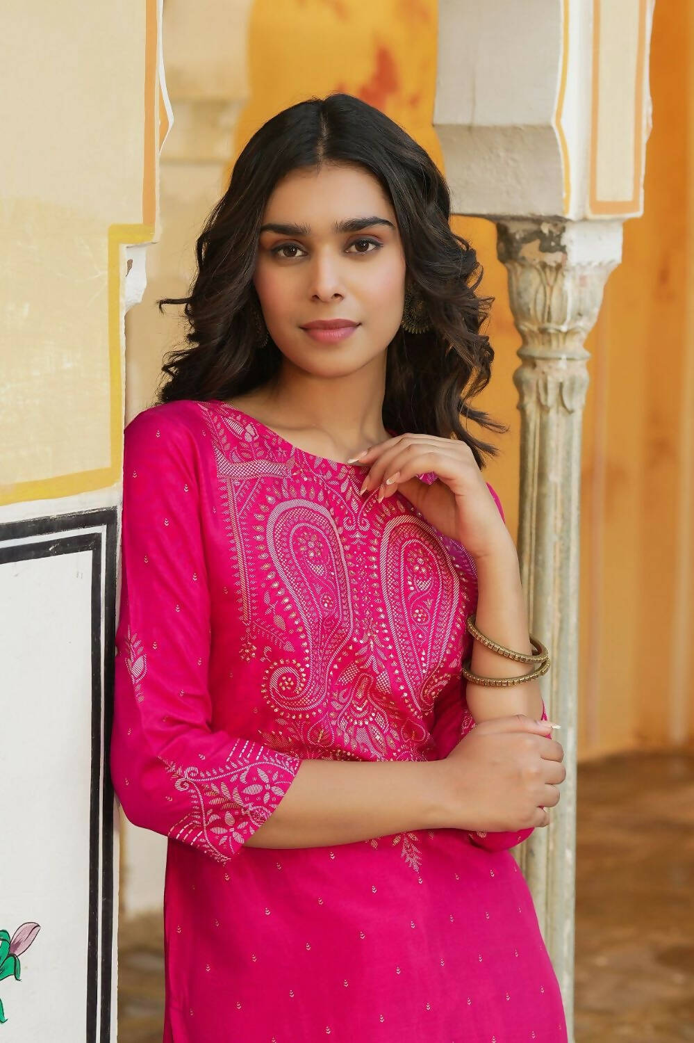 Juniper Women's Fuchsia Shanton Printed Straight Kurta - Distacart