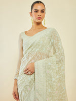 Thumbnail for Soch Green Floral Embroidered Beads and Stones Detailed Saree - Distacart