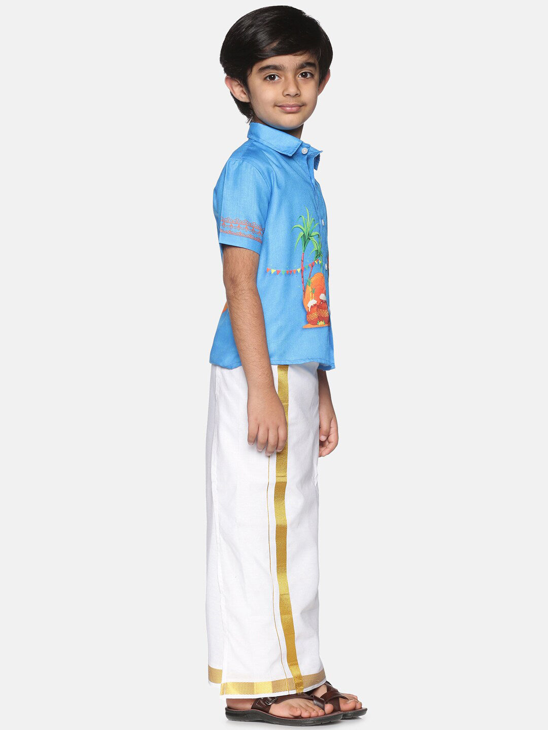 Sethukrishna Boys Traditional Boys Blue & White Printed Shirt with Dhoti - Distacart