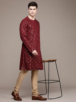 Thumbnail for House of Pataudi Ethnic Motifs Embroidered Pure Cotton Sequinned Jashn Kurta - Distacart