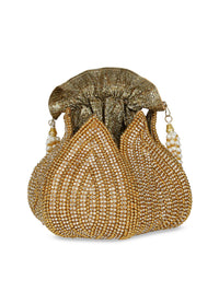 Thumbnail for Anekaant Gold-Toned & White Embellished Clutch - Distacart