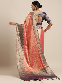 Thumbnail for Saree Mall Pink Woven Design Zari Silk Blend Banarasi Saree - Distacart
