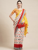 Thumbnail for Saree Mall Off White & Red Pure Cotton Saree - Distacart