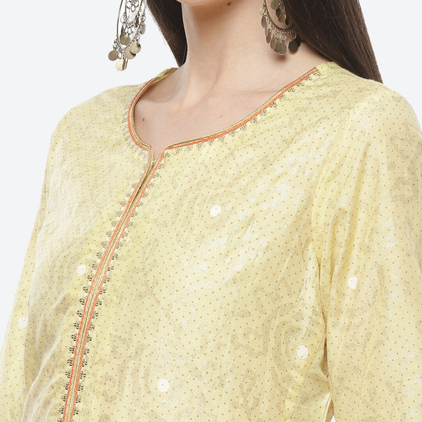 Biba Women Yellow & Rust Printed Kurta with Palazzos & Dupatta - Distacart