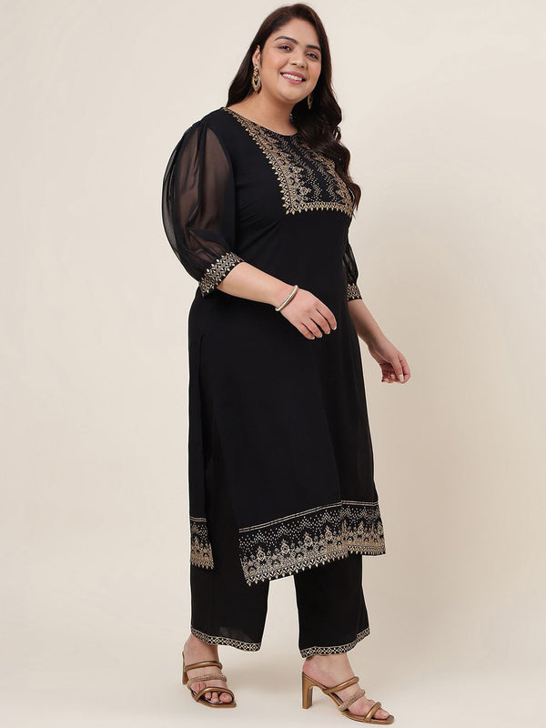 Kalini Ethnic Motifs Printed Puff Sleeves Silk Cotton Kurta - Distacart