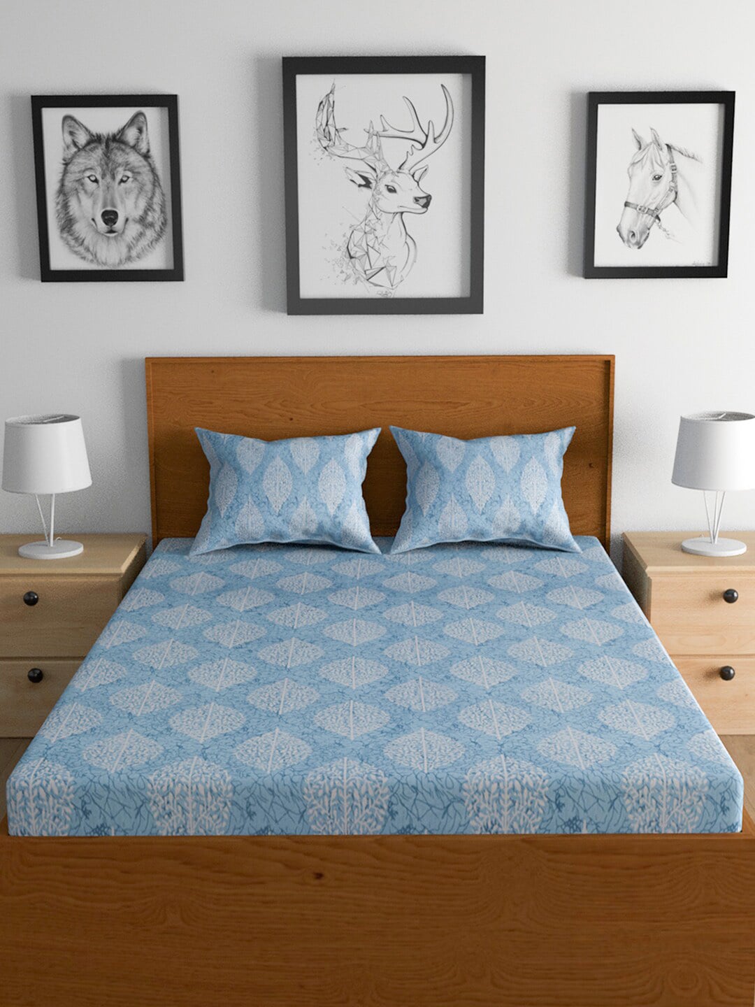 Urban Magic Blue Ethnic Motifs Printed Cotton 104 TC Queen Bedsheet With 2 Pillow Covers - Distacart