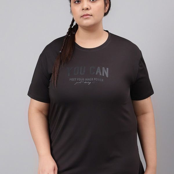 MKH Plus Size Typography Printed Drop Shoulder Sleeves Relaxed Fit Dri-FIT Sports T-Shirt - Distacart