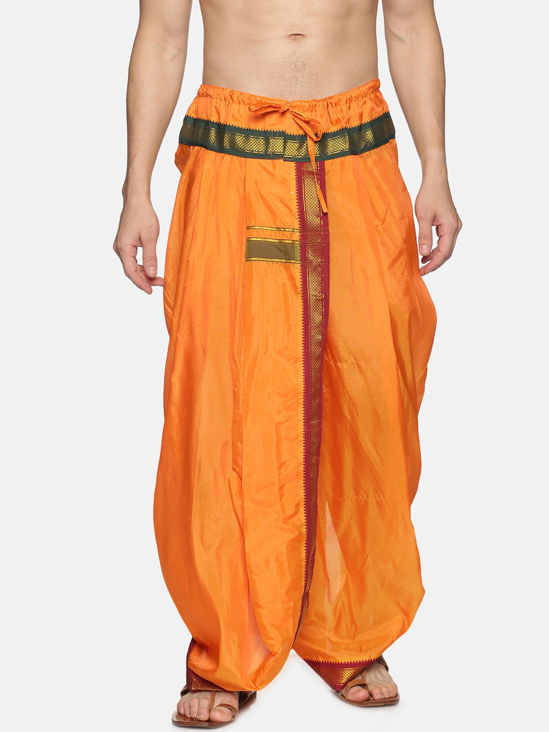 Sethukrishna Men Orange & Green Solid Readymade Dhoti Pant - Distacart