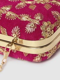 Thumbnail for Anekaant Magenta & Gold-Toned Floral Embroidered & Sequinned Box Clutches - Distacart