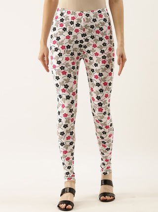 Souchii White & Pink Printed Slim-Fit Ankle-Length Leggings - Distacart