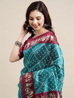 Thumbnail for Saree Mall Blue & Maroon Bandhani Silk Blend Bandhani Sarees - Distacart