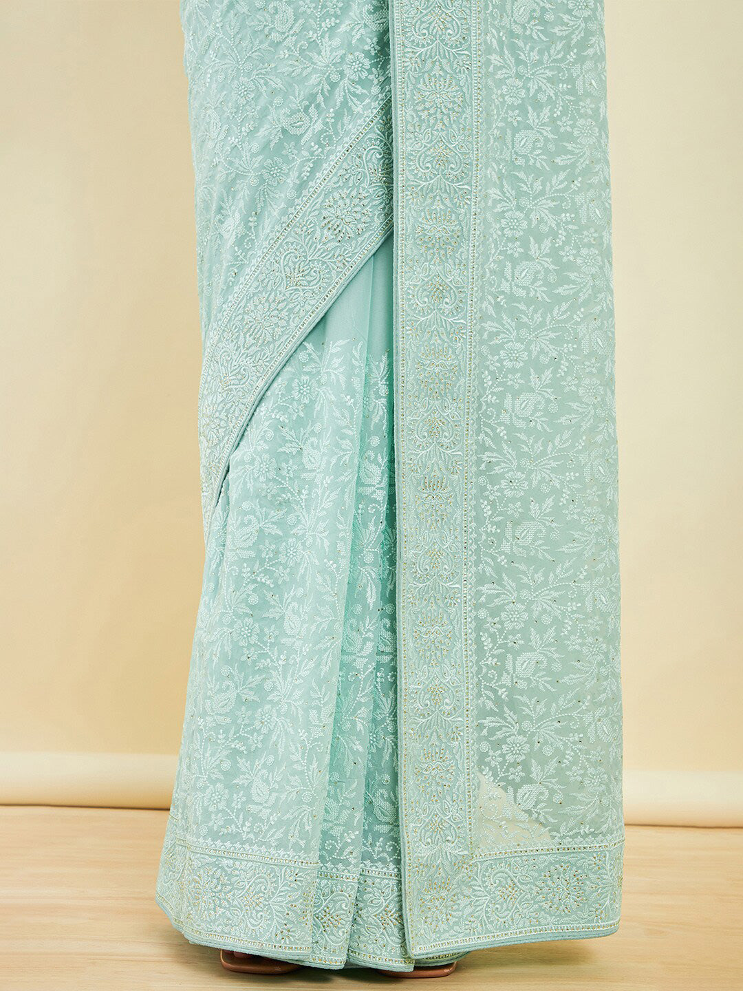 Soch Turquoise Blue Floral Embroidered Saree - Distacart