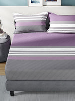 Thumbnail for Nautica Bradford Purple & Grey Striped 160 TC Pure Cotton King Bedsheet & 2 Pillow Covers - Distacart