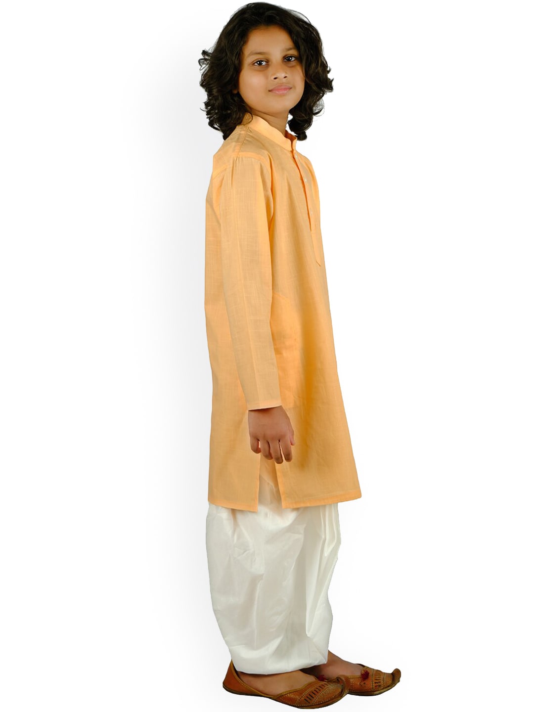 Sethukrishna Boys Orange Pure Cotton Kurta with Dhoti Pants & With Dupatta - Distacart