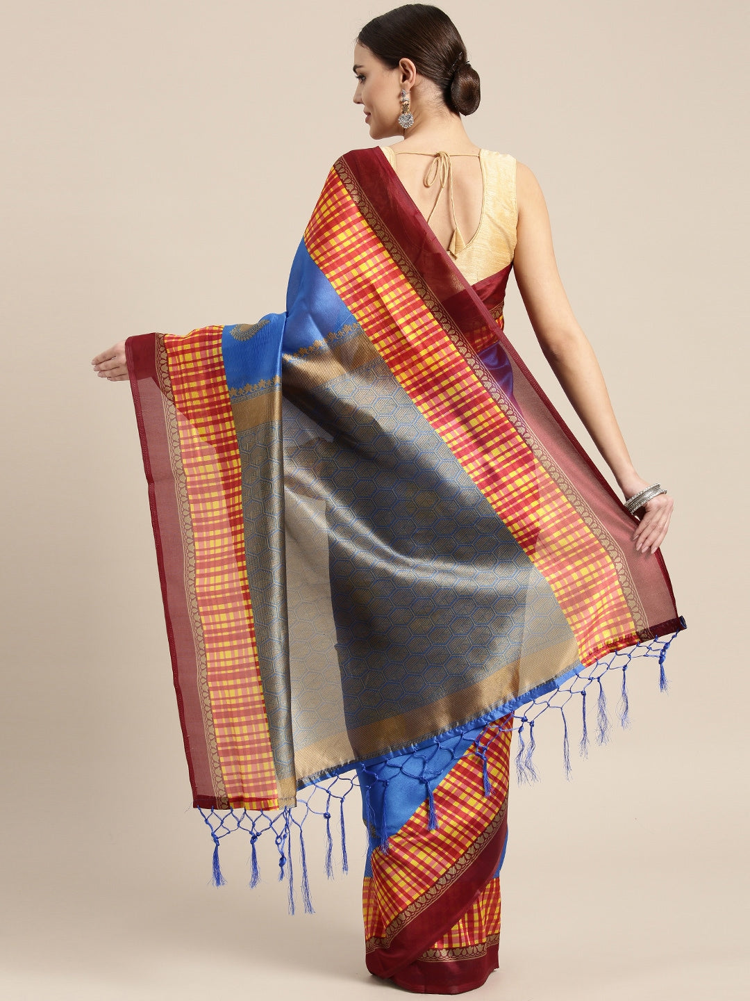 Saree Mall Blue Printed Bhagalpuri Saree - Distacart