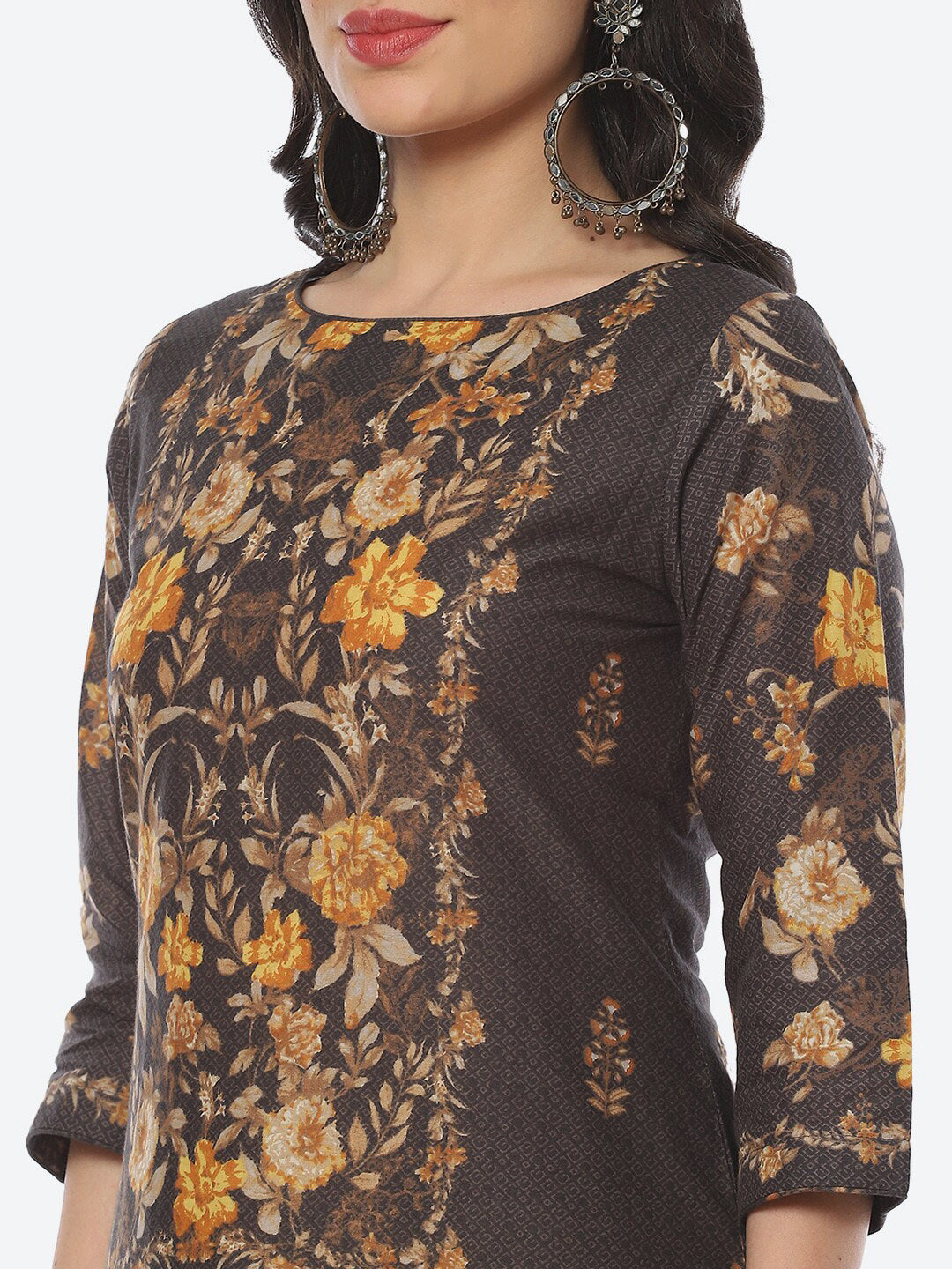 Biba Women Floral Printed Boat Neck Cotton Kurta - Distacart