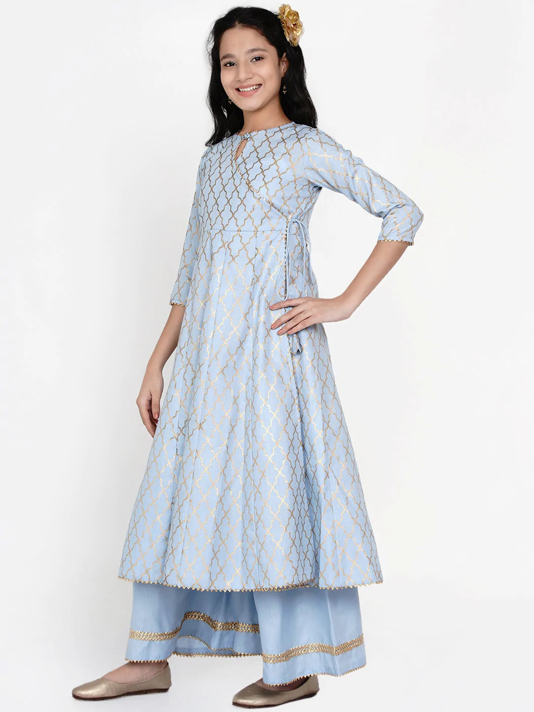NOZ2TOZ Blue Printed Regular Kurta with Palazzos For Girls - Distacart